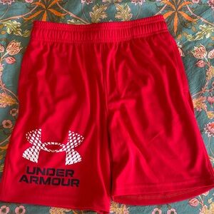 Under Armour boys Bright Red Athletic Shorts with Logo